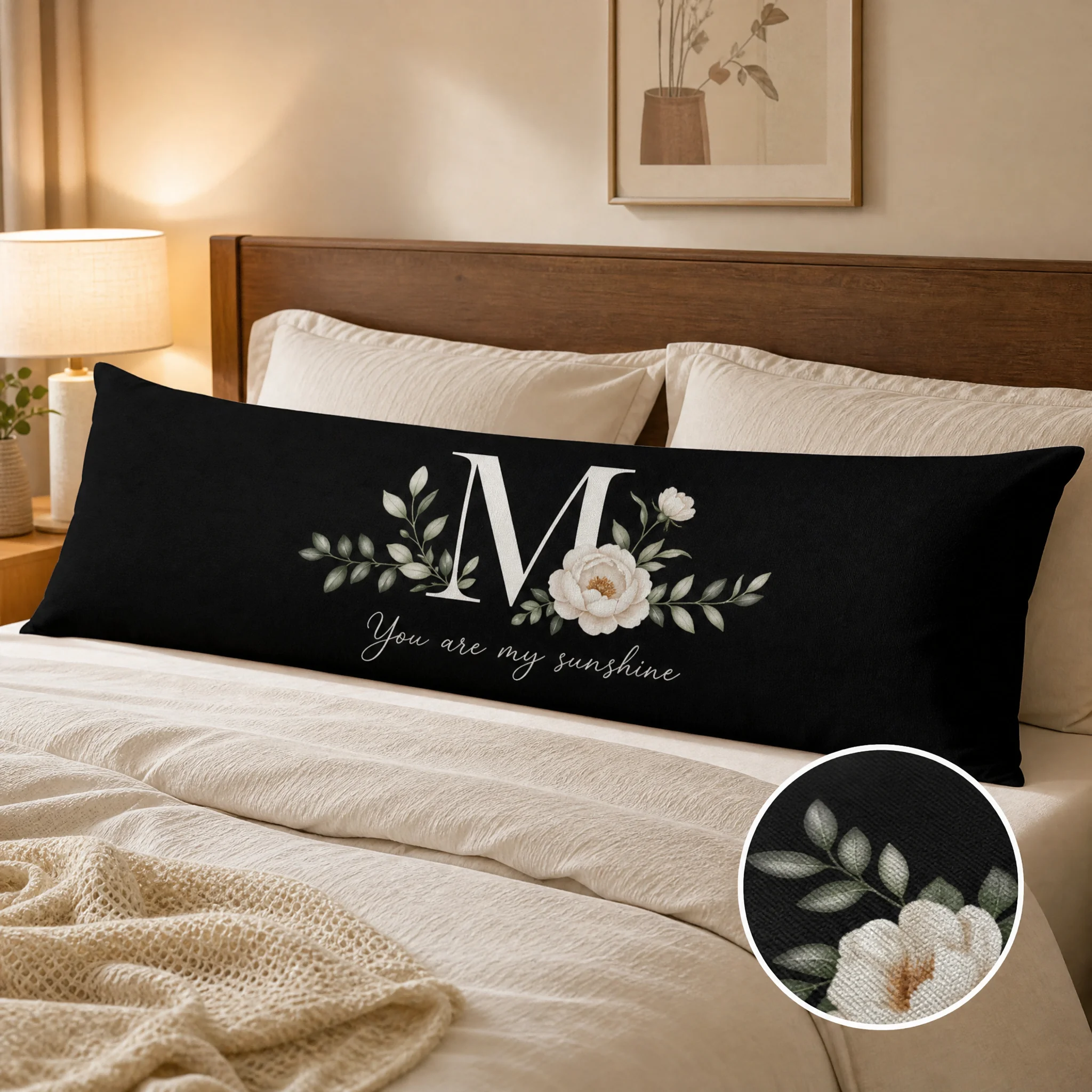 Personalized Pillow Cover Custom Name Initial Letter Flower Design Lumbar Cushion Cover Decorative Home Decoration Gift