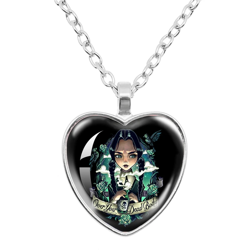 Fashion Nevermore Wednesday Addams Heart Pendant Necklace Choke DIY Handmade Jewelry Women\'s Birthday Gift