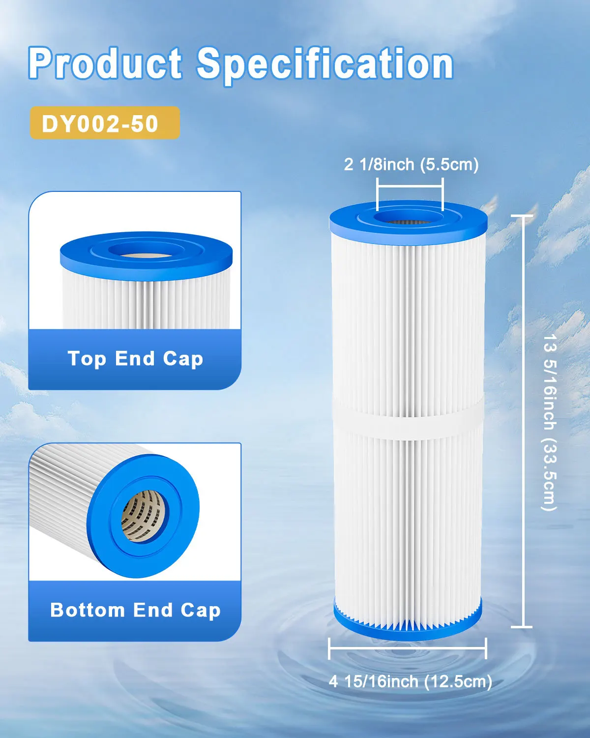 Hot Tub SPA Filter 2 Pack 13 x 5 Inch 50 Sq.Ft Compatible with PRB50-IN PRB501N C-4950 FC-2390 03FIL1600