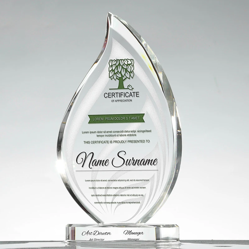 Crystal Leaf-Shaped Trophy Award Personalized Free Customization Best Sellers Crystal Honor Award Business Gift