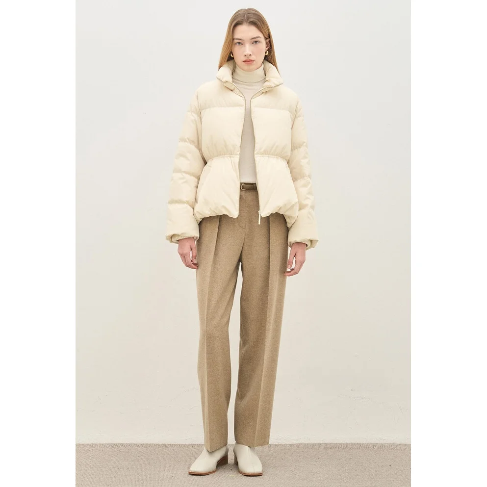 Ultra-Thi duvet d'oie bouffant Jaet col montant Dstring trajet Sle pain manteau Version coréenne hiver longue fermeture éclair Sve