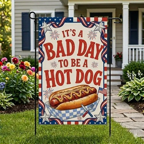 Funny Hot Dog Garden Flag Patriotic Summer Yard Flag 4th of July Decor AAV hhz