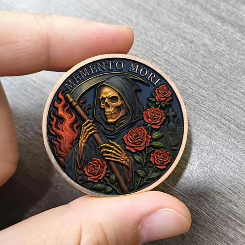 Skull Rose MEMENTO MORI Zinc Alloy Plated 3D Relief Commemorative Coin Crow Cross Medal Collectible Art Craft Home Decor Gift