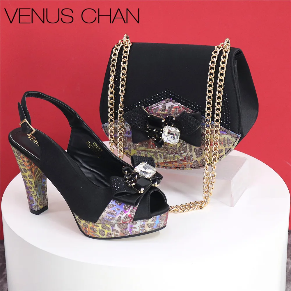 Fashion Design African Style Banquet Shoes And Bag Sexy High Heels And Full Diamond Dual Purpose Mini Bag Ladies Sandals