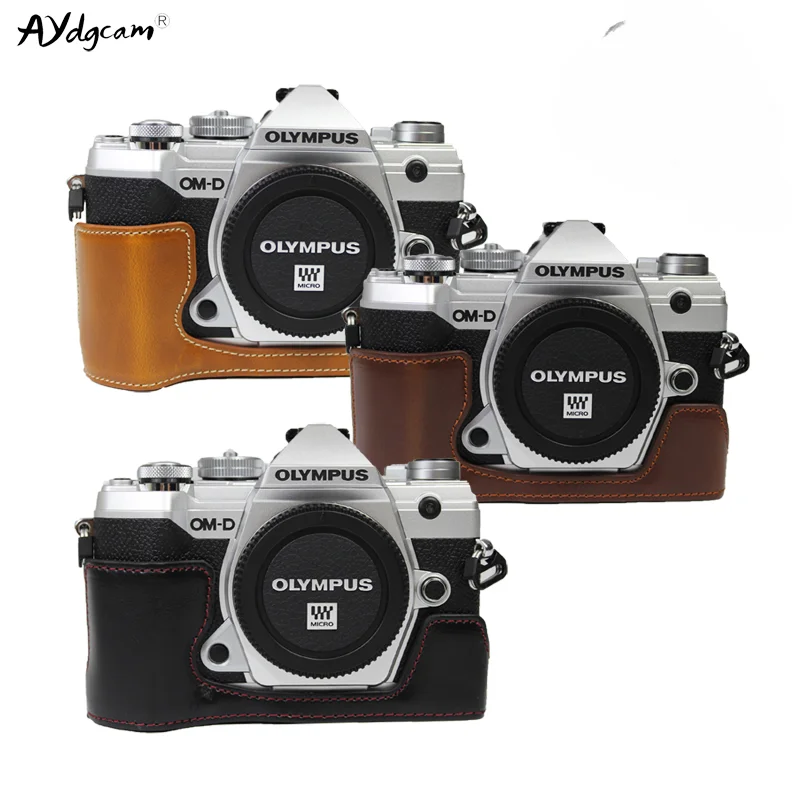 Pu Leather EM5 III Camera Case Protective Half Body Cover dla Olympus OMD EM5 III E-M5 Mark III EP7 E-P7 Case