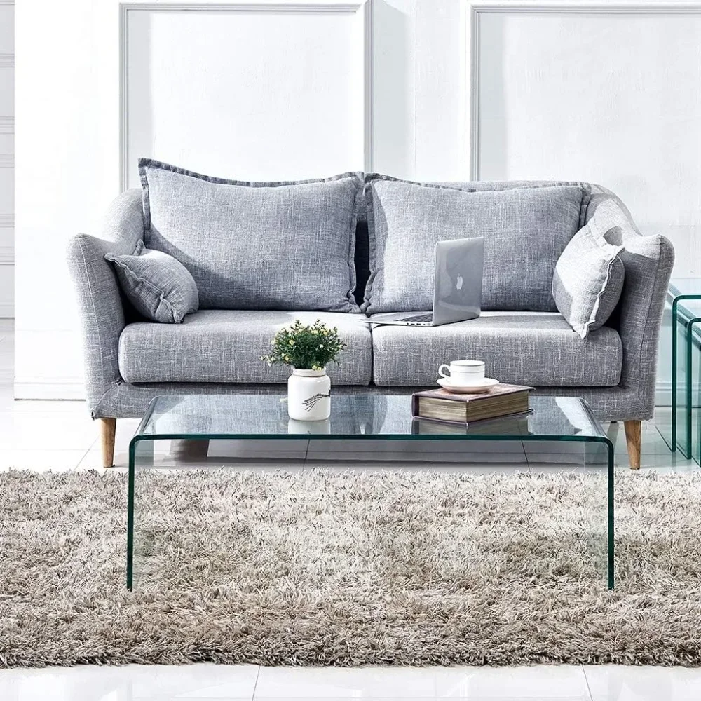 Small Modern Coffee Table for Living Room,Match Well with Rug，Premium Tempered Glass Coffee Table,Clear Coffee Table