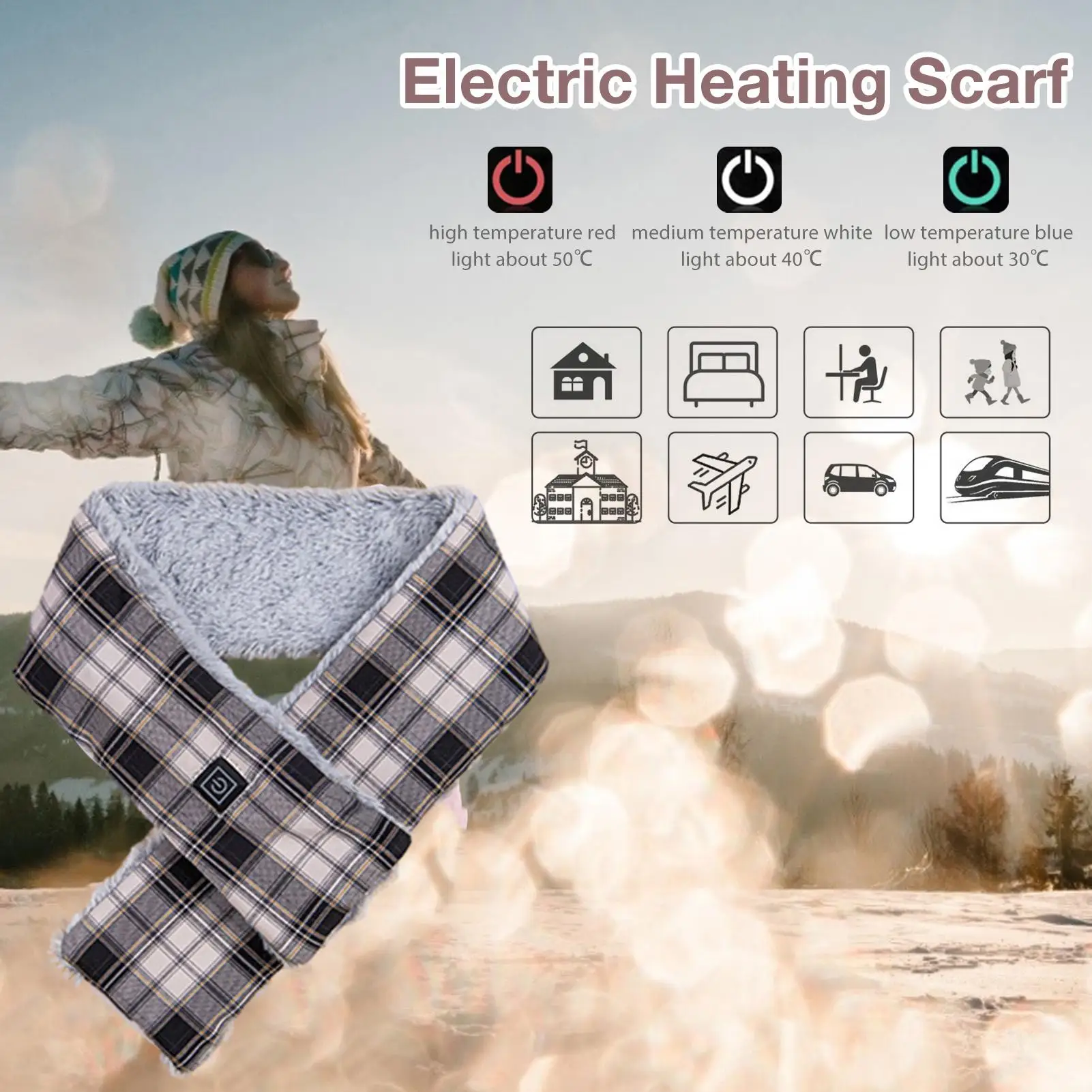 

USB Heated Scarf with 3 Heat Levels, Intelligent Electric Neck Warmer for Men Women, Thermal Scarf for Outdoor Activities