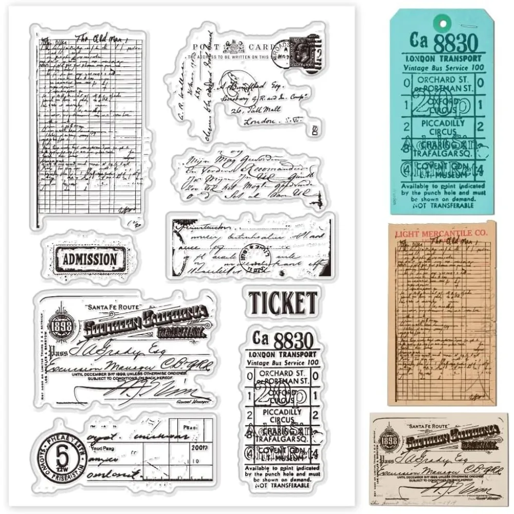 Retro Ticket Clear Stamps for Card Making Ticket Texture Clear Stamp Transparent Craft Seal Stamp Crafting Notebook Decoration