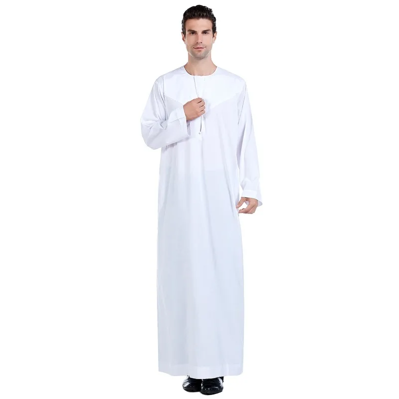 

Men’s Solid Color Muslim Robe Long Sleeve Button Up Islamic Thobe for Saudi Arabia Pakistan