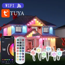 TUYA 영구 야외 처마 LED 조명, 방수 RGB 조명 스트링, DIY 장면, 크리스마스 파티 조명, 24V2A, 147FT, 90LED