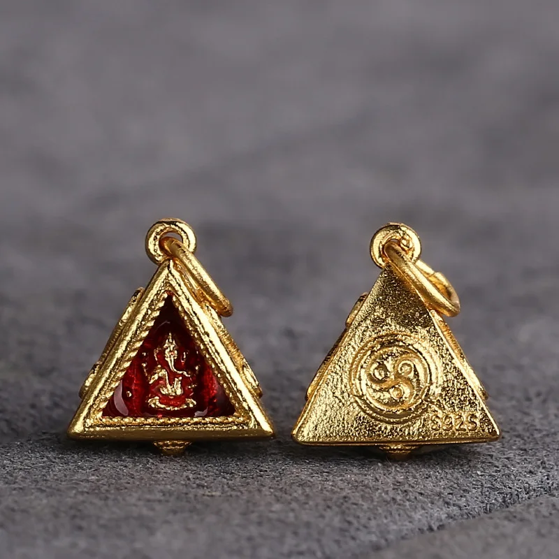 

2pcs/lot Tibetan Ganesh Small Pendant real 925 Silver Gold Plated Elephant-nose Wealth Buddha Amulet Good Luck Charms