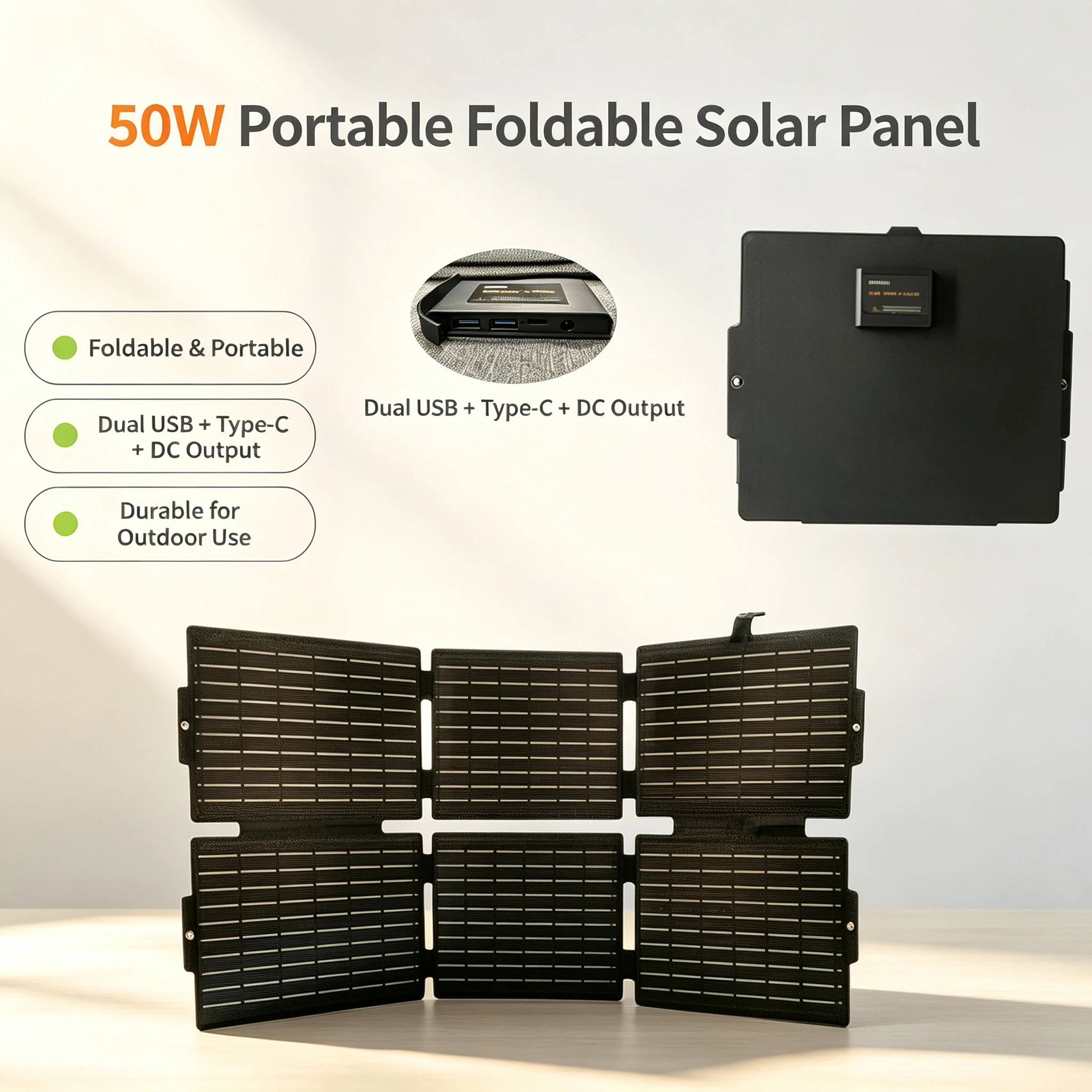 50W Monocrystalline Foldable Solar Panel Integrated Laminated ETFE Film for Outdoor Camping Power Station Emergency Power Supply