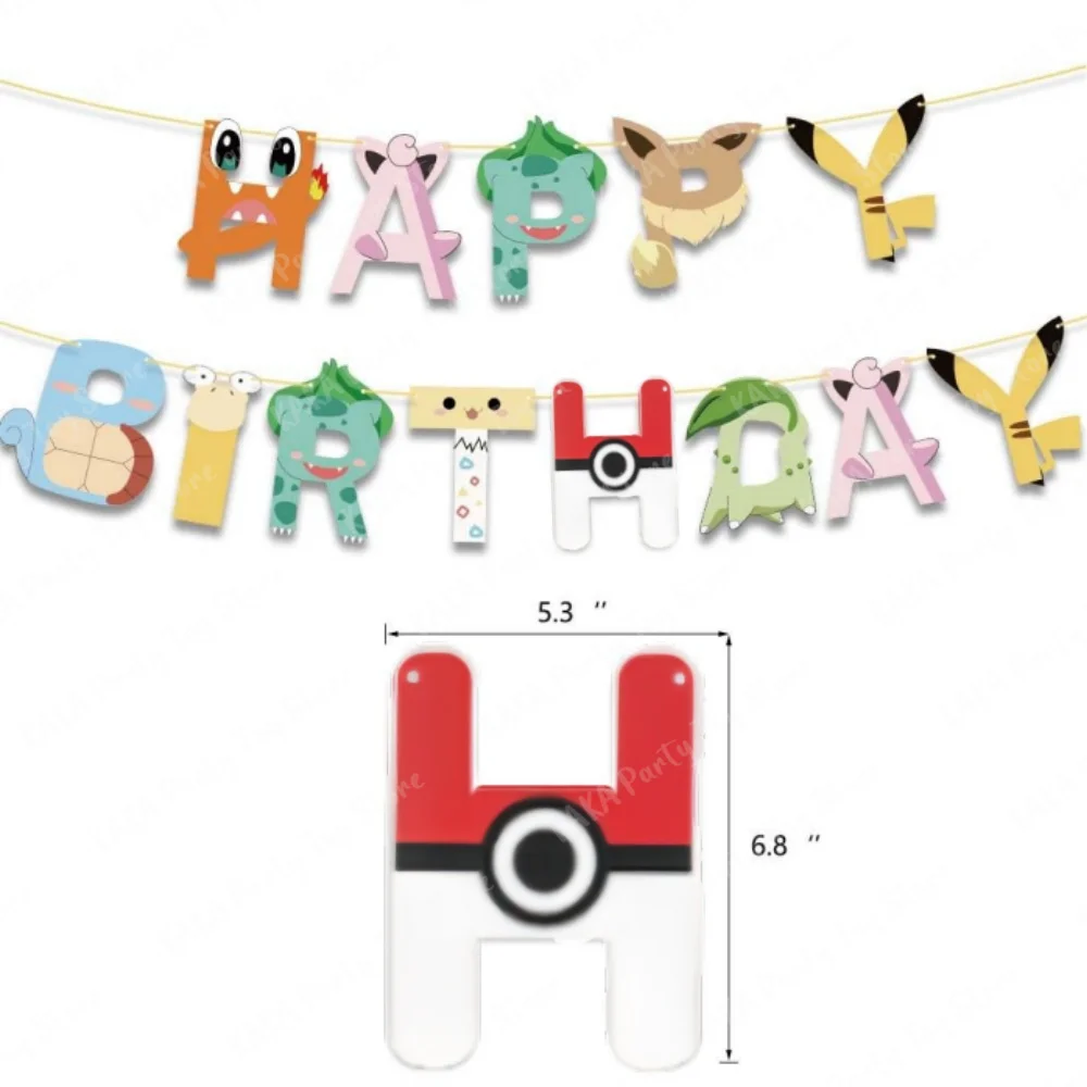 13Pcs/Set Pokemon Theme Bunting Happy Birthday Flags Decorations Pikachu Hanging Banner Baby Shower Events Party Supplies