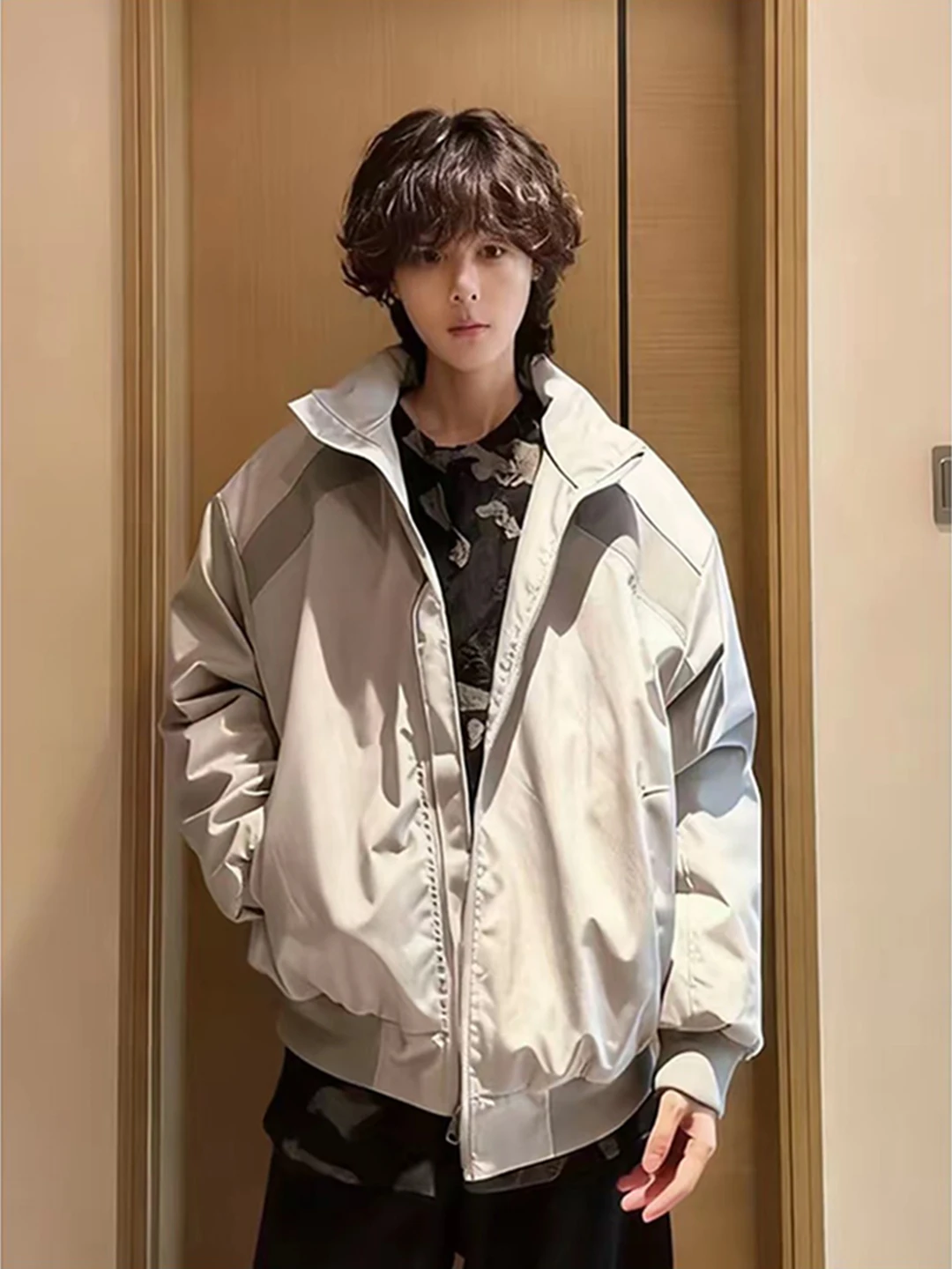 

ay Decosition Stand Collar Baseball Jaet Men's Thiened Winter Cotton Jaet American Bomber Sle Stand Fit Long ...