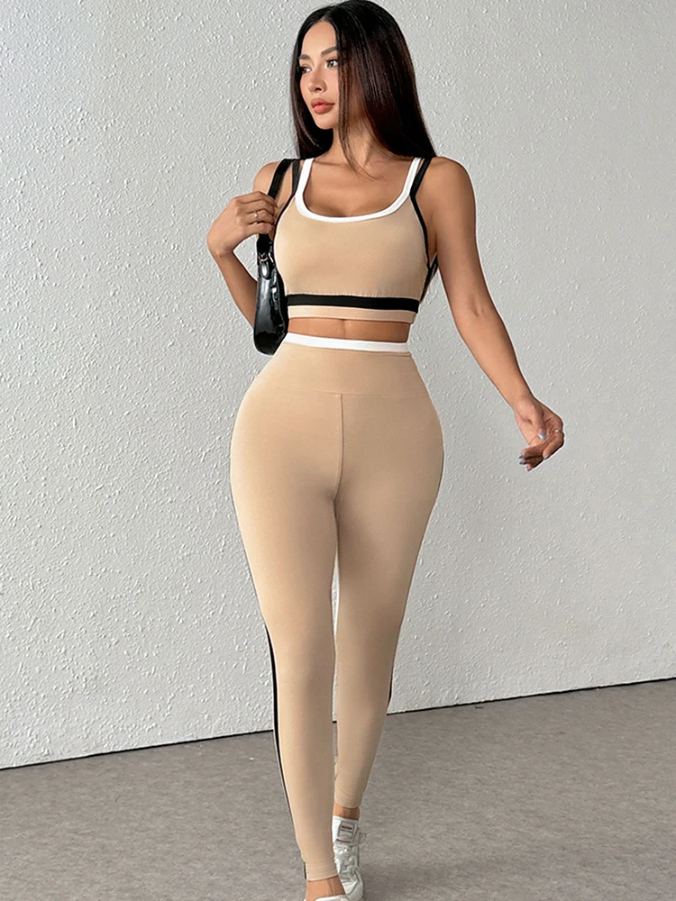 

Summer New Camis & Pants Women's Sports Clothing Streetwear Fashion Striped 2 Piece Casual Slim Elegant Female Knitted Clothing