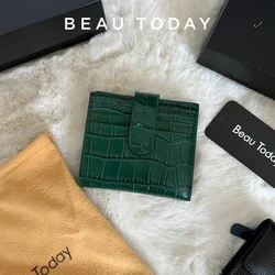 BeauToday Clutch Wallets Women Genuine Cow Leather Alligator Print Solid Color Hasp&Side Zipper Ladies Mini Purse 60005