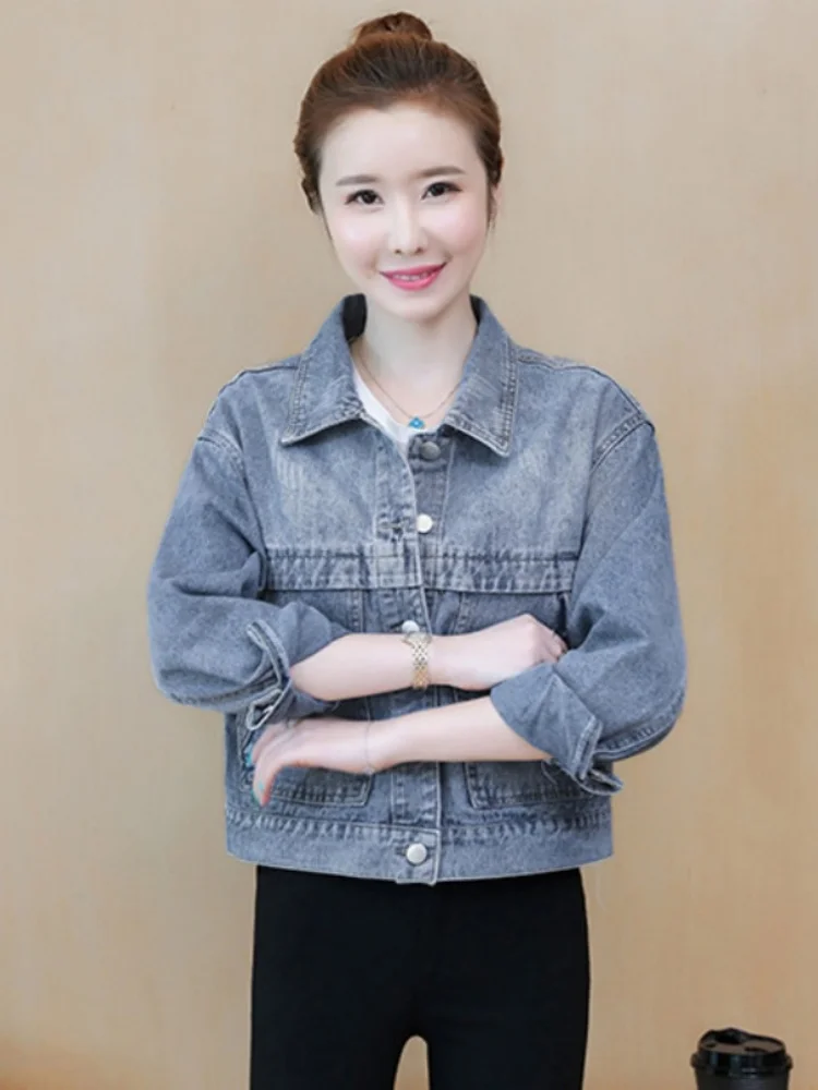 Retro Hong Kong Style Blue Denim Jacket Women's Spring Autumn Short Fashionable Jacket Top Slimming Versatile Casual Wear