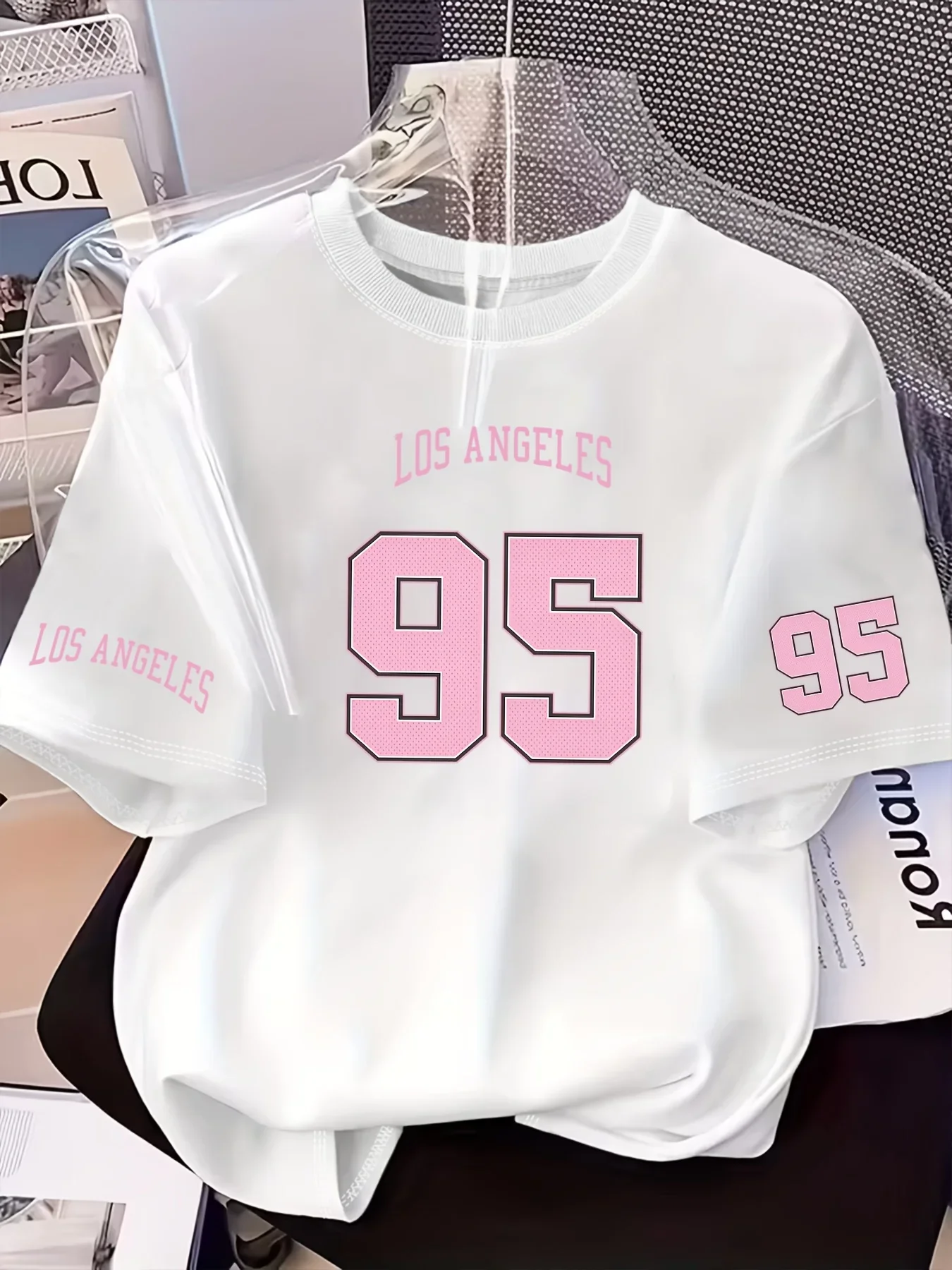 Women's Fashion Pink Letter LOS ANGELES Personality Printed T-Shirt Loose Casual Comfortable Style Oversized Summer T-Shirt