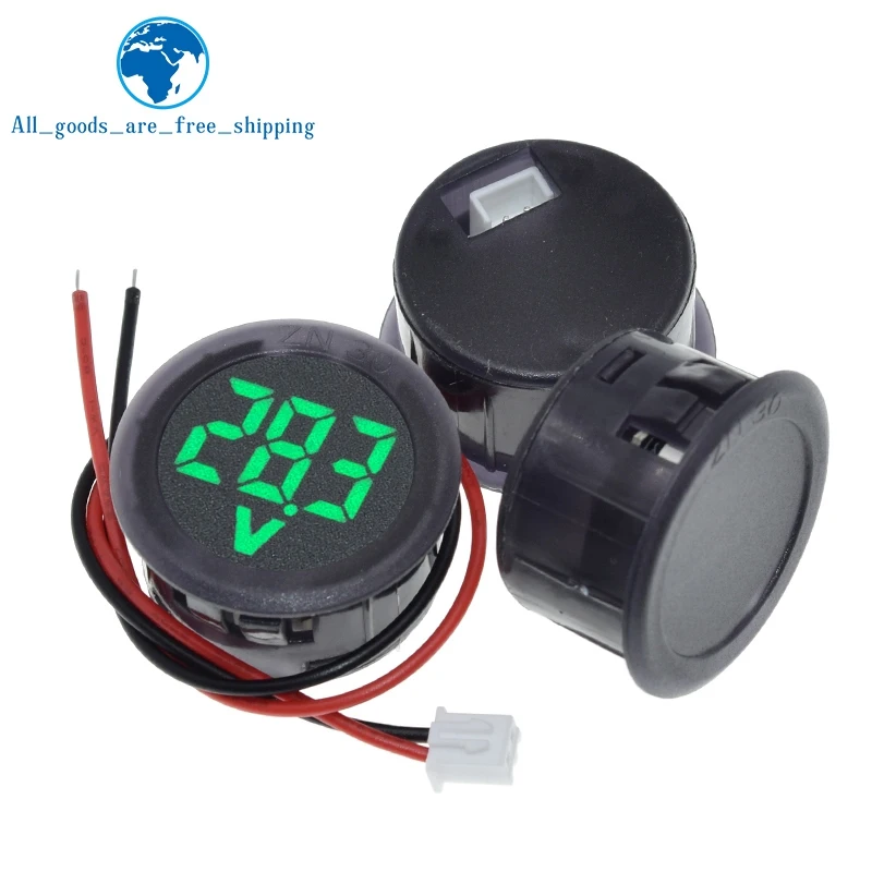 Dc 4-100V Led Digitale Display Ronde Twee-Draad Voltmeter Dc Digitale Auto Voltage Stroom Meter Volt detector Tester Monitor Pane