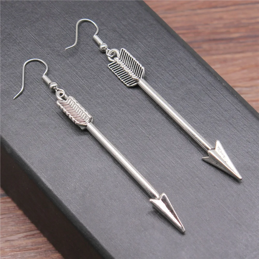 Fashion Handmade Simple Design Antique Silver Color Arrow Pendant Earrings Dropshipping Drop Earrings