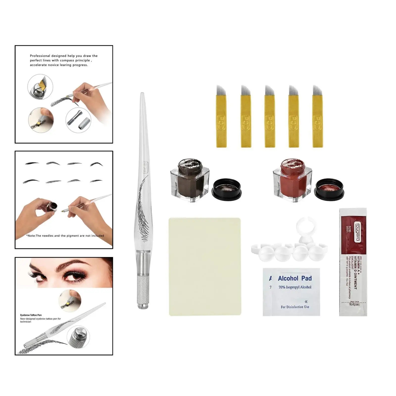 Eyebrow Permanent Kit Set Pen Pigment Ink Practise Skin Ring Cup