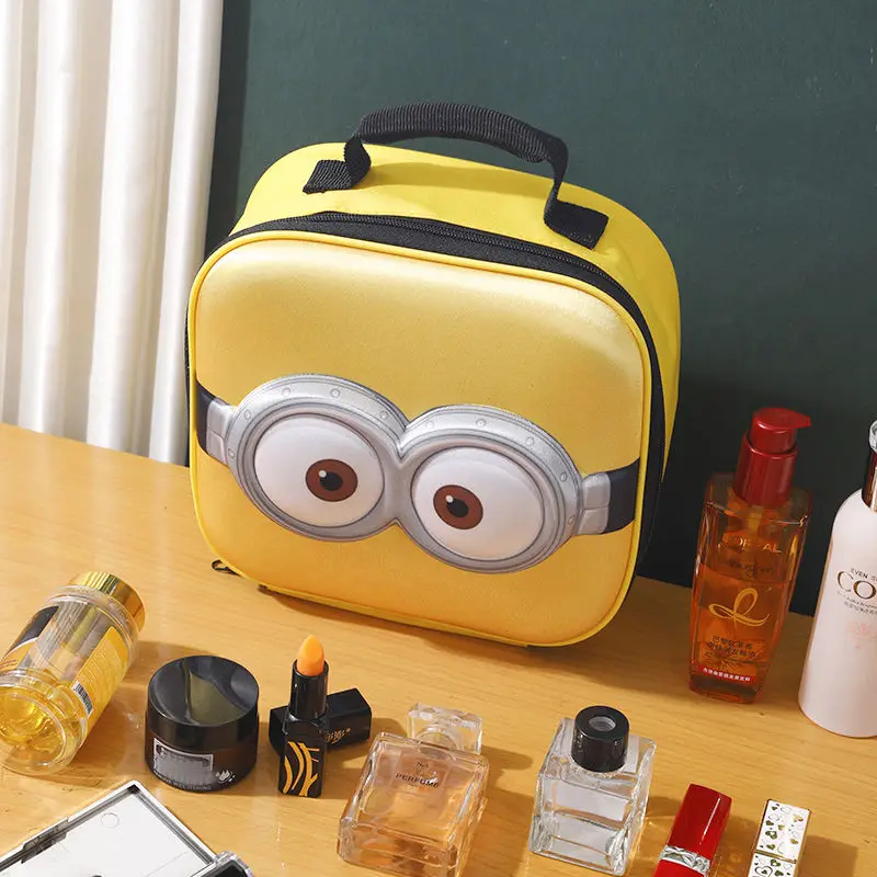 Cartoon Minions Makeup Bag Kawaii Lunch Box Bag Tote Shoulder Handbag Large Capacity Travel Storage Pouch Waterproof Portable