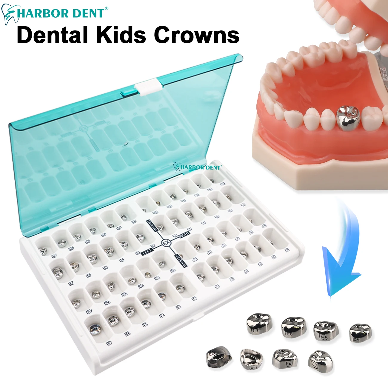 48Pcs/Box Dental Kid Crowns Preformed Metal Crown Stainless Steel Temporary Crowns Dentistry Orthodontic Material Therapy Tools