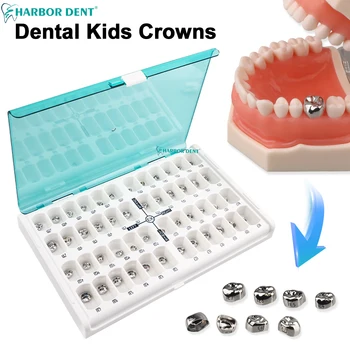 48 sztuk/pudło Dental Kid korony wstępnie uformowana metalowa korona ze stali nierdzewnej tymczasowe korony stomatologia materiał ortodontyczny narzędzia do terapii