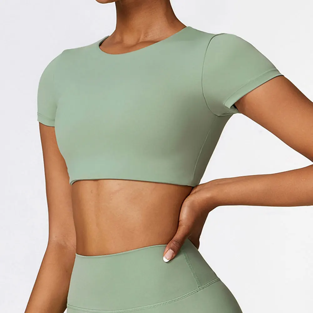 T-shirt sans couture à manches courtes pour femme, haut court, coupe couvertes, fitness, course à pied, yoga, gym, sport, cyclisme, entraînement, Y