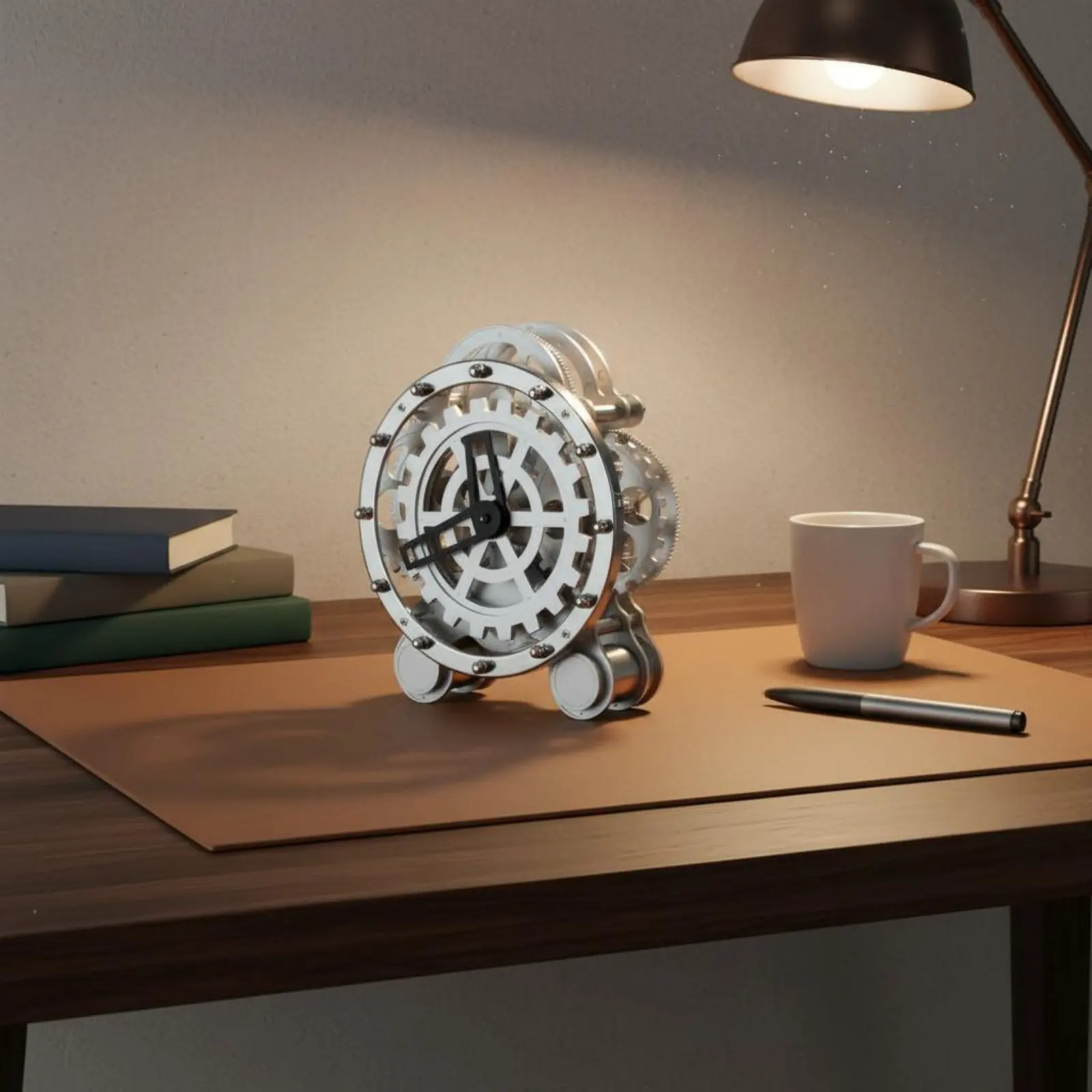 Mechanical Gear Timepiece Stainless Steel Table Timepiece House Decoration for Desktop, Office