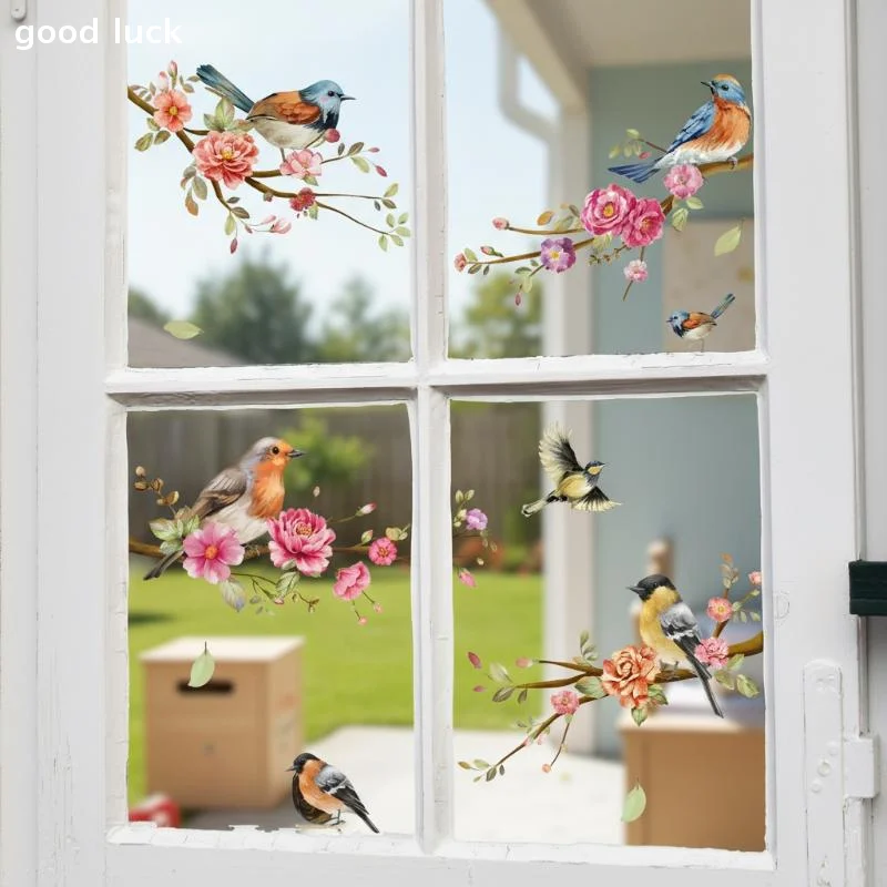 Spring Summer Flowers Birds Series Window Decoration Stickers Pvc Room Decoration Electrostatic Glass Shading Stickers