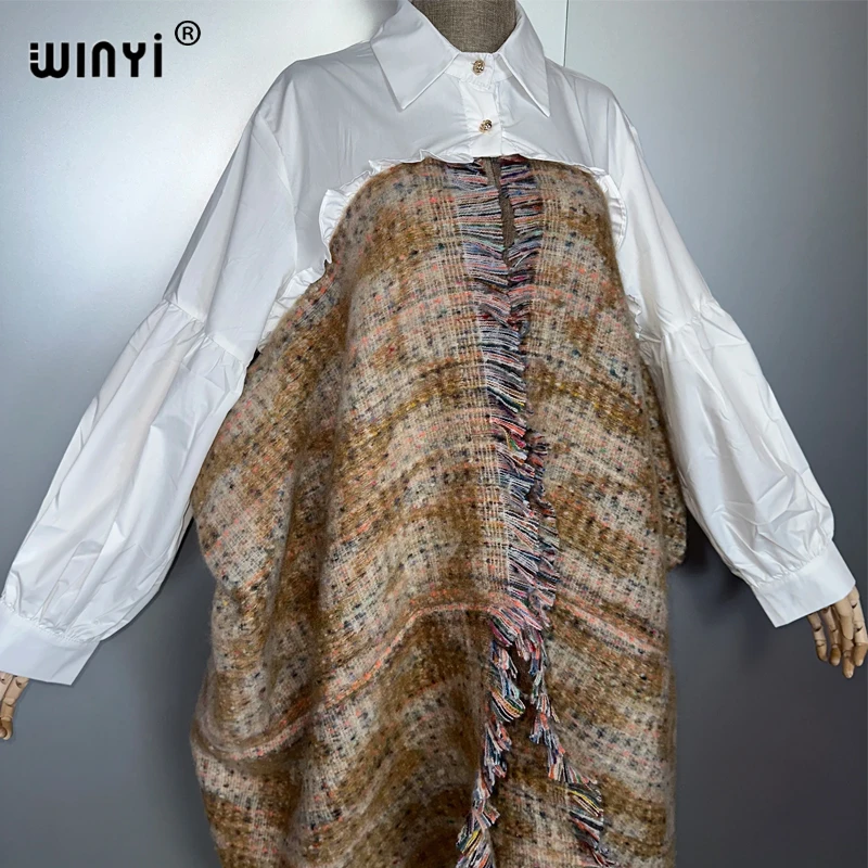 WINYI Zimowy damski elegancki luksusowy płaszcz sukienkowy Luźny płaszcz gruby ciepły damski kardigan poncho dla kobiet peleryna suknia wieczorowa