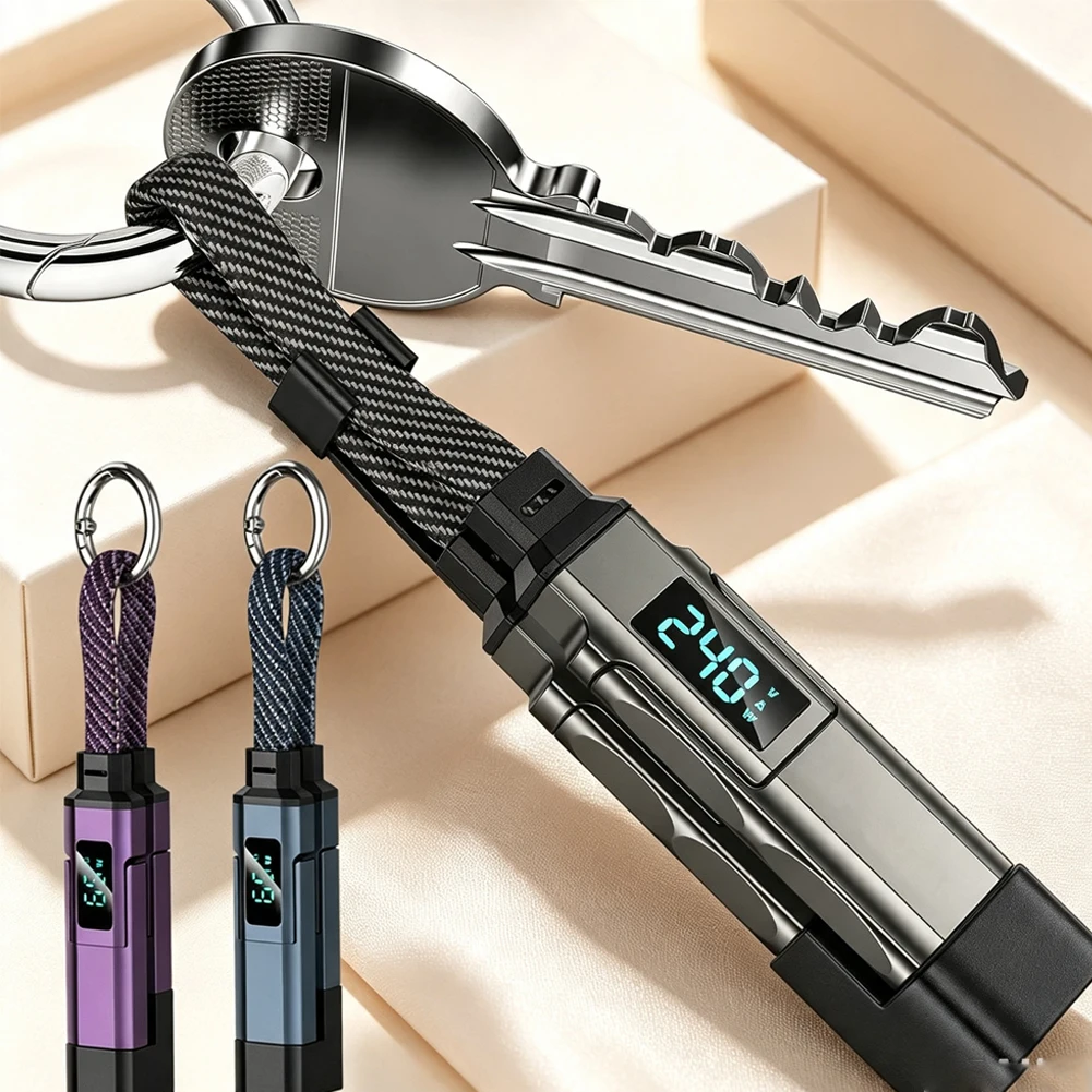 In Stock 4 in 1 65W;' Keychain ,.;Charging Cable USB C Cable with V/A/W Display Type C for Portable Cord for Laptop Mobile Phone