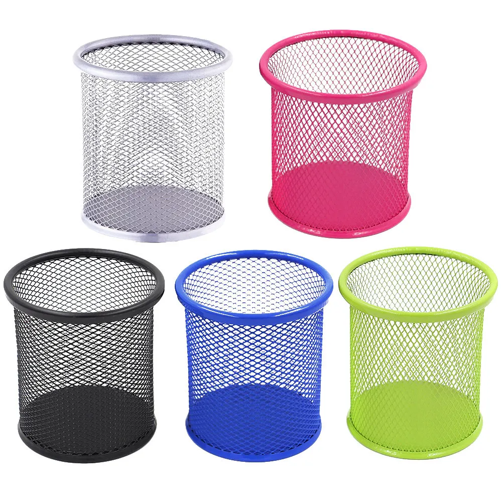 

5pcs Round Pencil Holder Mesh Steel Desktop Organizer Sturdy Metal Brush Pot For Office Home School Pencil Cup