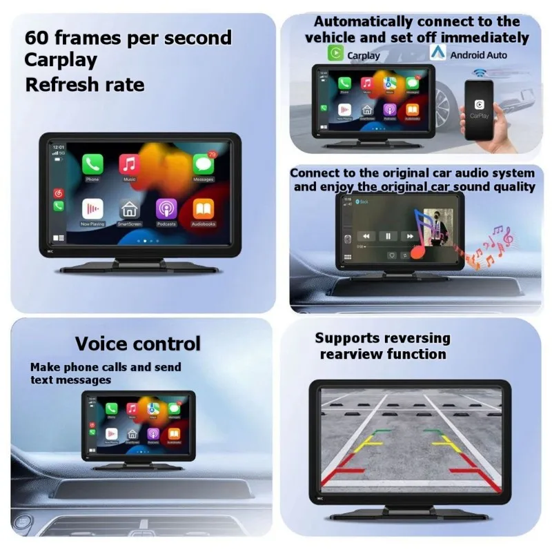 

7-дюймовый универсальный портативный экран Android Auto Carplay для автомобиля, автомобильное радио, видео, беспроводной экран Carplay с камерой заднего вида