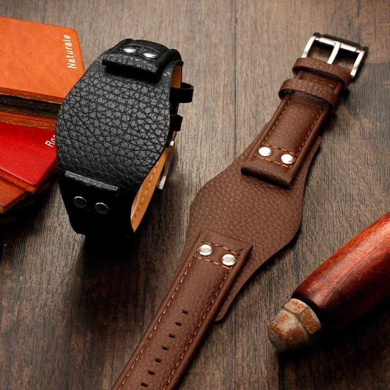 22mm Genuine Leather Watchband For Fossil CH2592 CH2564 CH2565 CH2891CH3051 wristband  men's tray strap with rivet style