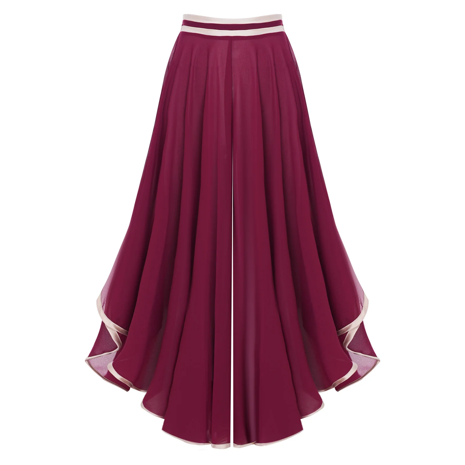 Womens Daily Casual Palazzo Pants Chiffon Color Block Irregular Wide Leg Elastic High Waist Unlined Loose Culottes Trousers