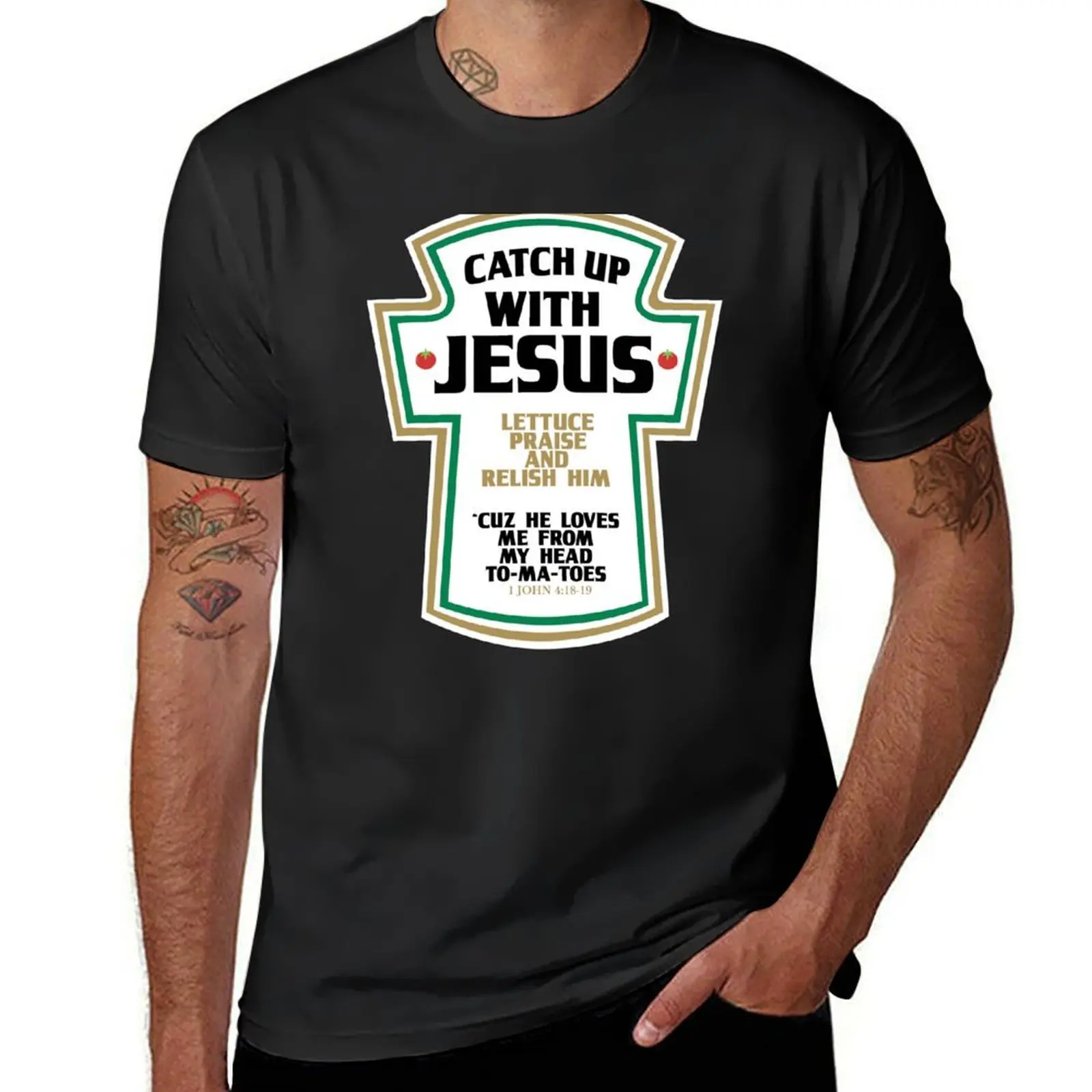 

Christian Parody Tee Catch Up With Jesus T-Shirt summer tops sports fans summer top heavyweight t shirts for men