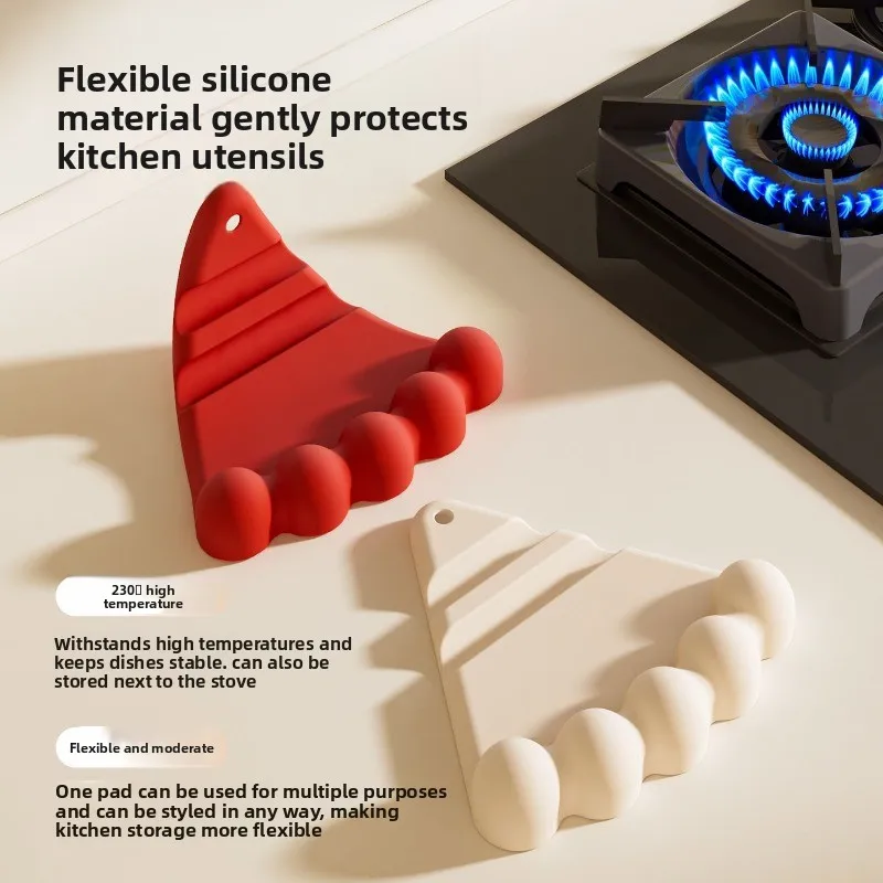 Silicone Pot Lid Holder Stand Heat Resistant Countertop Rack with Drip Tray for Spoon and Ladle Kitchen