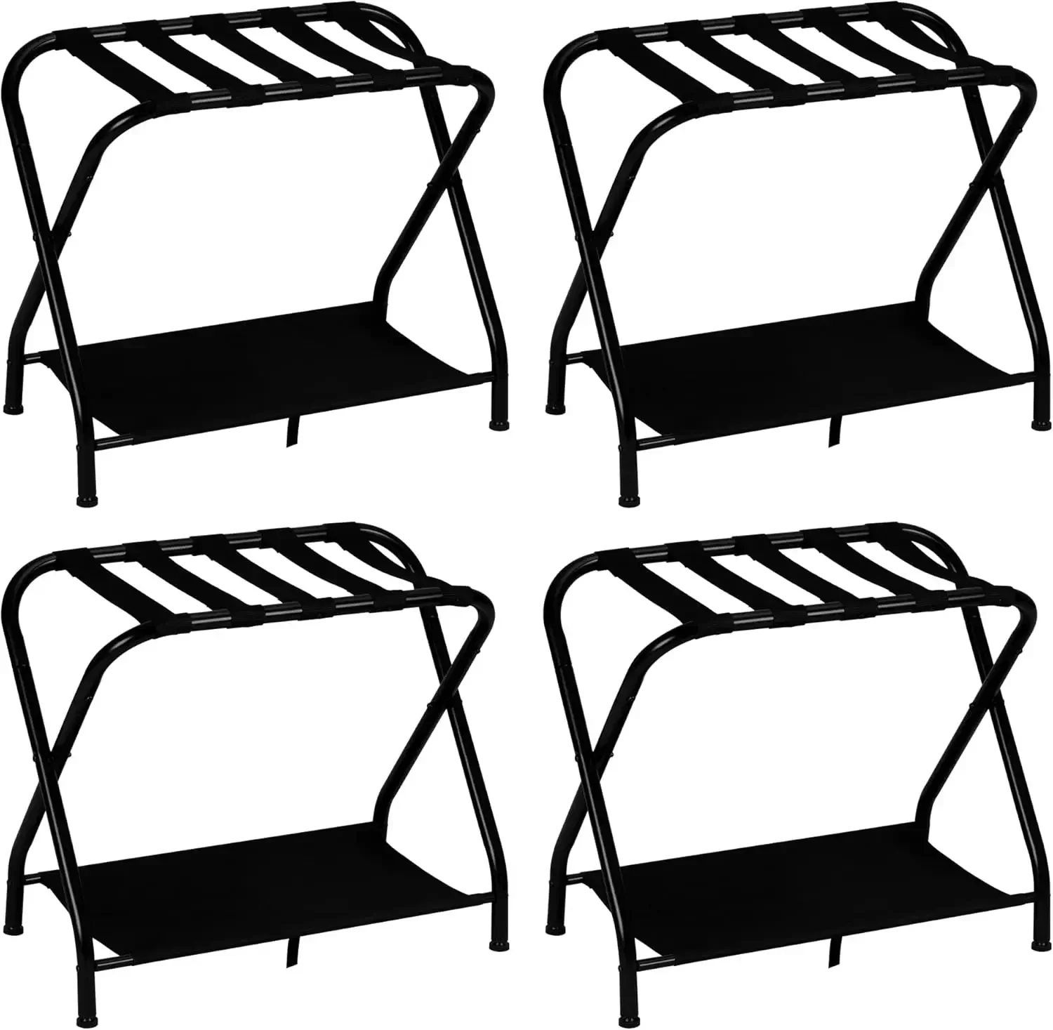 Luggage Rack,Pack of 4,Steel Folding Suitcase Stand with Storage Shelf for Guest Room Bedroom Hotel,Black,HLR002B4