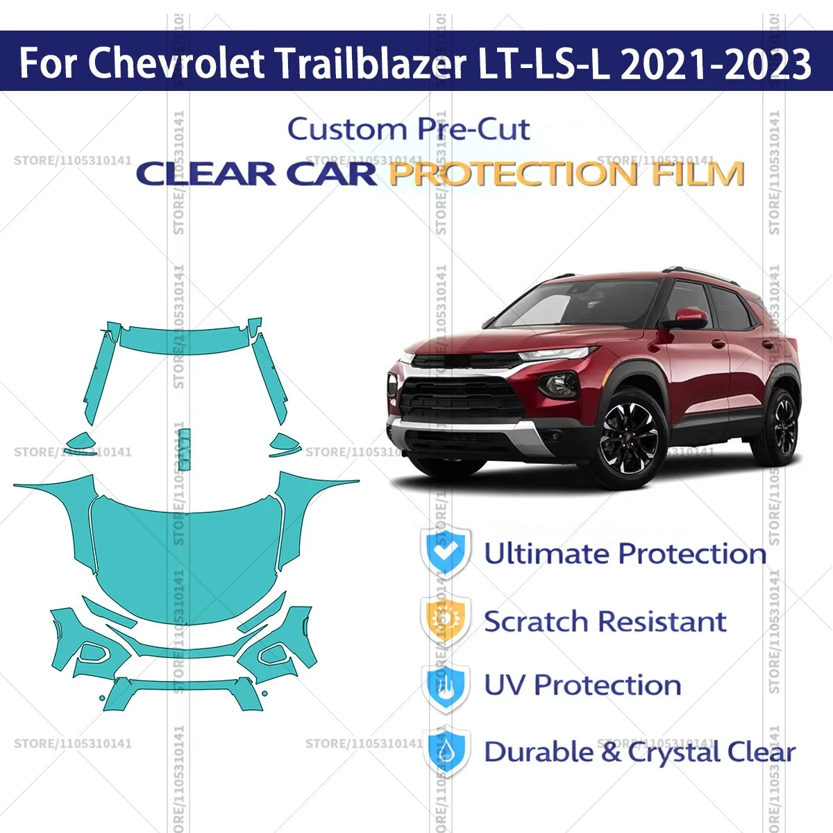 

Pre-Cut Paint Protection Film PPF Transparent Car Film Automotive PPF Front Kit For Chevrolet Trailblazer LT-LS-L 2021-2023