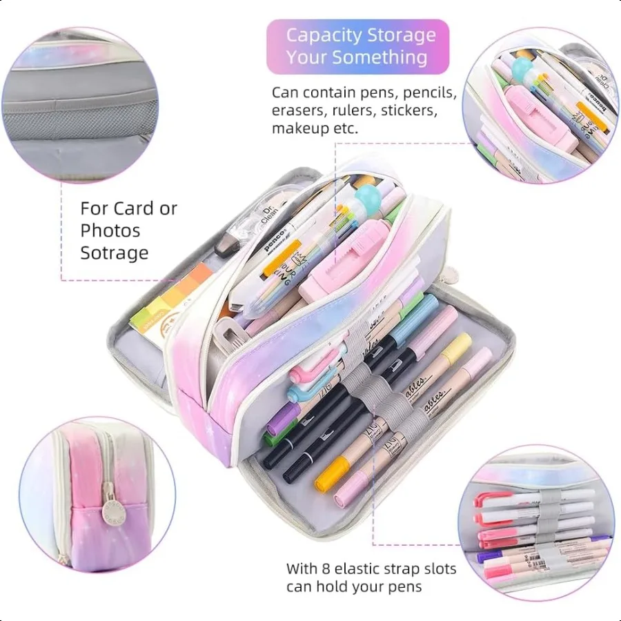 مقلمة كبيرة مكونة من 3 مقصورات وحقيبة أقلام رصاص ذات سعة كبيرة للفتيات المراهقات والأولاد والطلاب ومنظم أكسفورد