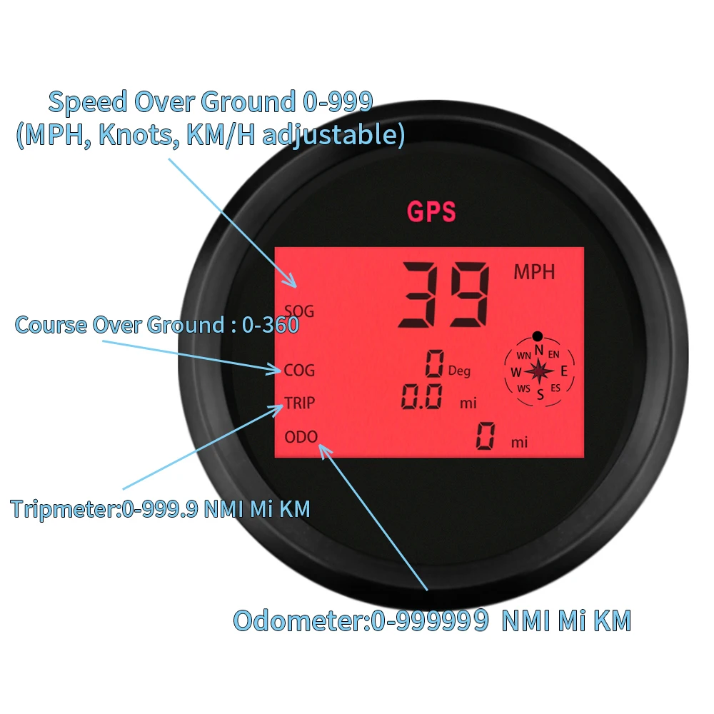 

Newest 85mm Digital GPS Speedometer 0-999 Km/h Knots MPH Odometer Gauge for Car Truck Marine Yacht 9-32V with Red Backlight