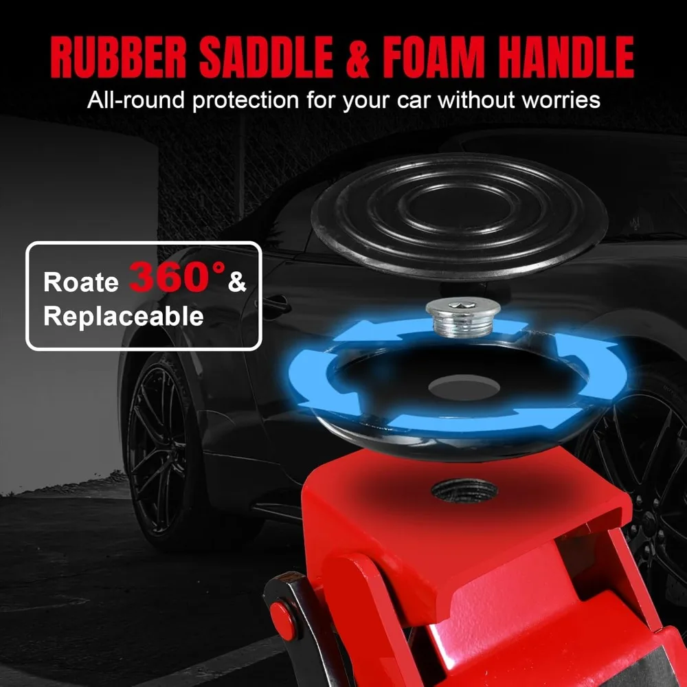 رافعة أرضية منخفضة المستوى 4 طن - سعة 8,800 رطل، مضخة رفع سريعة بمكبس مزدوج، هيدروليكية - مثالية لرفع السيارات والشاحنات، أحمر