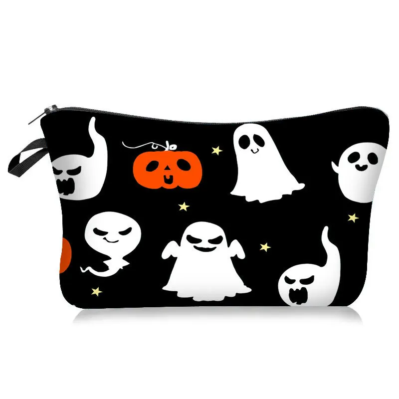 Halloween Print Cosmetic Bag Large Capacity Travel Toiletry Organizer Cute Portable Makeup Pouch Women Zipper Clutch Purse Case