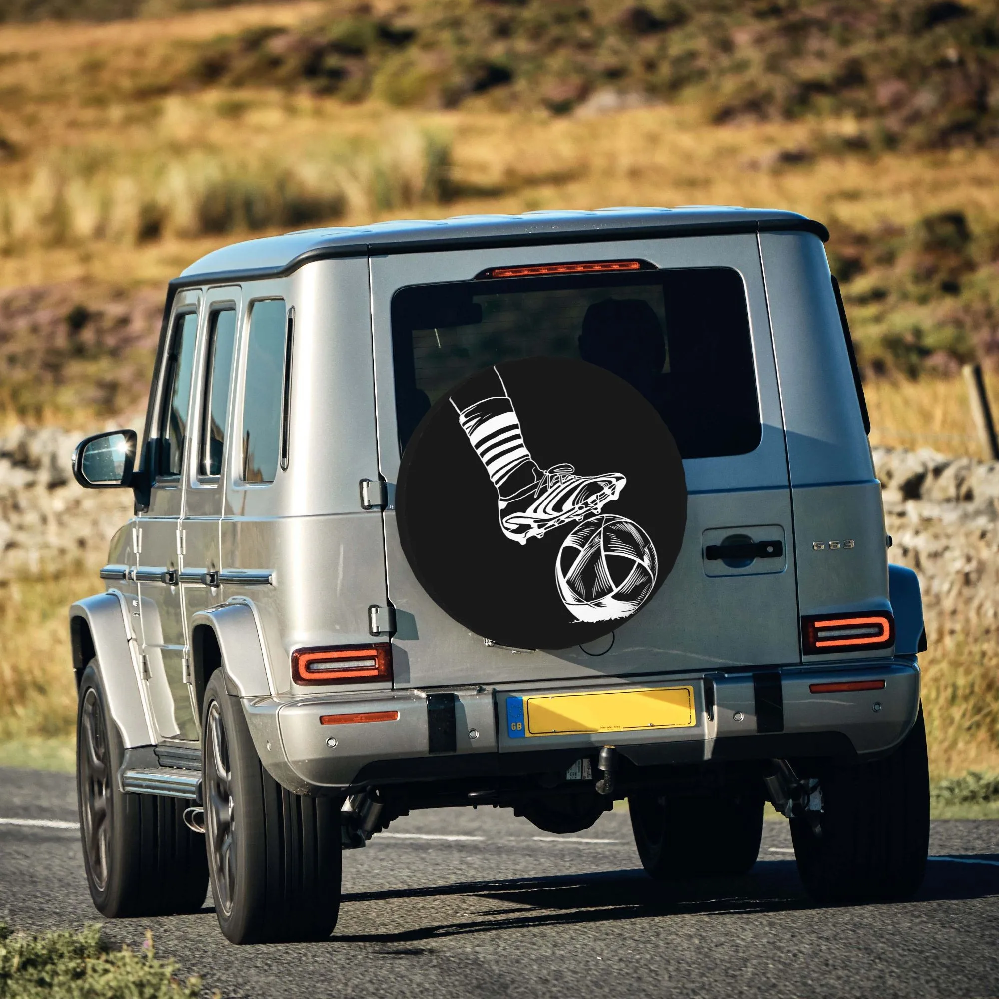 Football Action 2D Print Car Spare Tire Cover Easy Install Fits SUVs RVs Trucks Trailers