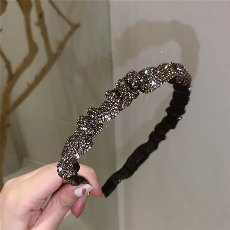 Luxury Handmade Folds Crystal Headbands Girls Hair Hoops Korea 2022 High-end Full Rhinestone Folds Hair Clips Claws Barrette