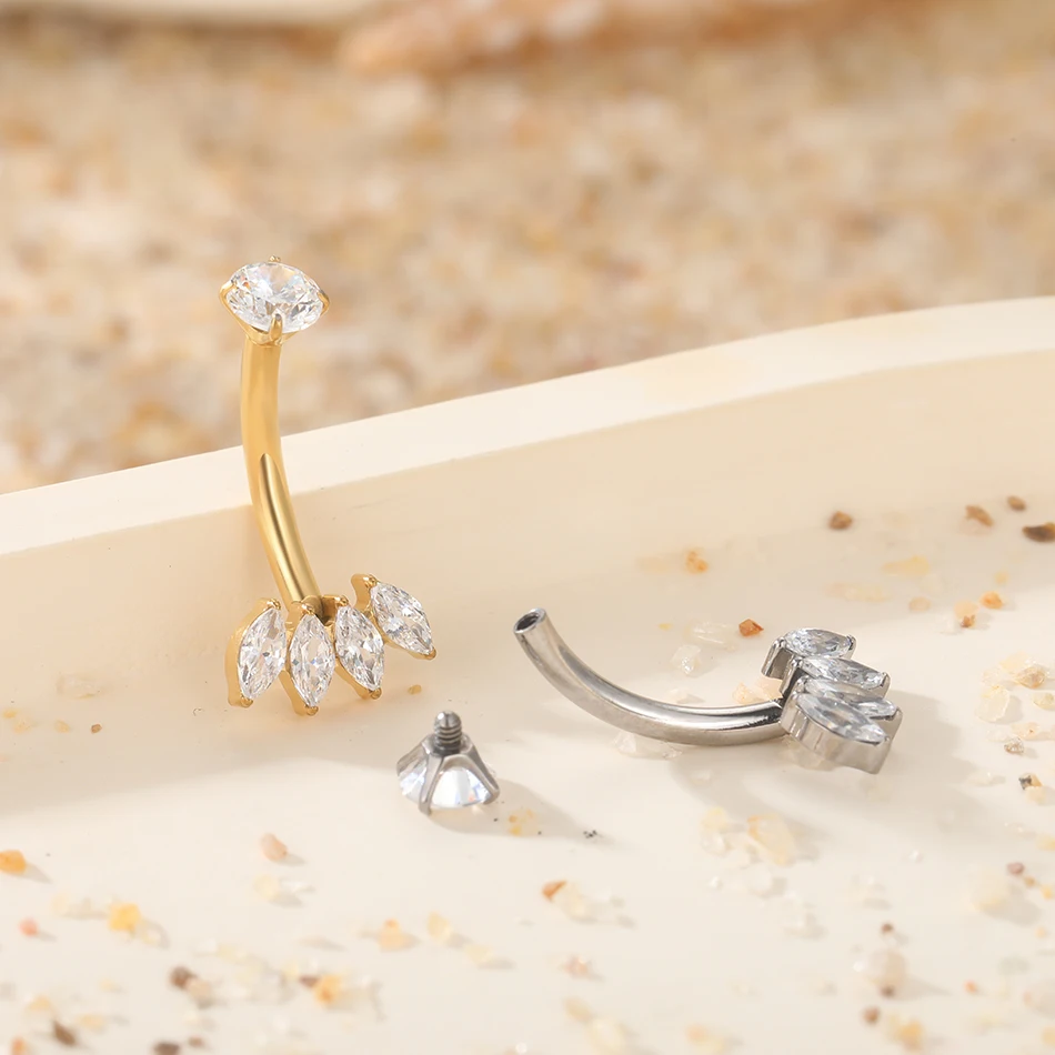 1PC Titanium Belly Button Rings Marquise CZ Paved 14G 10mm Belly Navel Button Rings for Women Men Sexy Body Piercings Jewelry