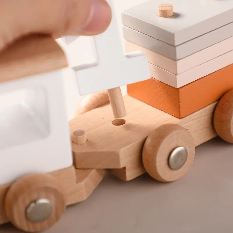 Montessori Toys Wooden Train Birthday Toy Baby Toy Baby Educational Toy Wooden Trolley Carriages are removable Baby Learning Toy