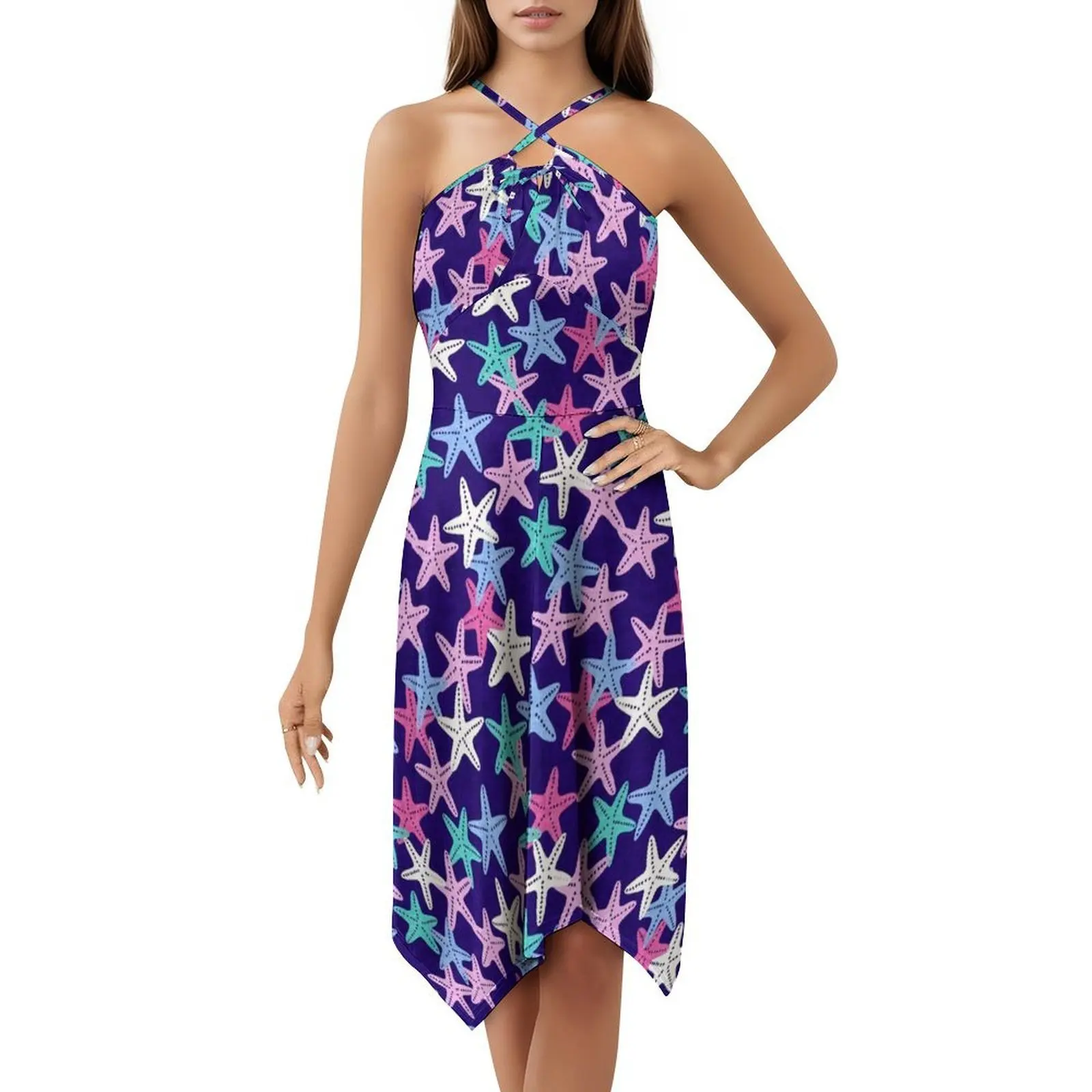 فستان على الطراز الكوري على شكل نجم البحر للنساء فستان كاجوال أنيق للحفلات أو الارتداء اليومي على شاطئ نجم البحر بيت الشاطئ الصيفي باللون الأزرق المخضر #5